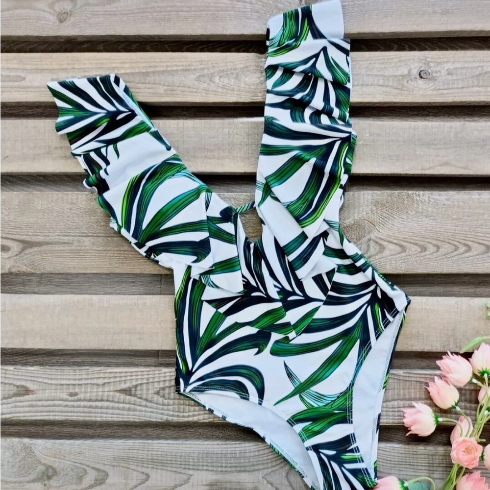 Leaf Patterned One Piece Swimsuit NWOT